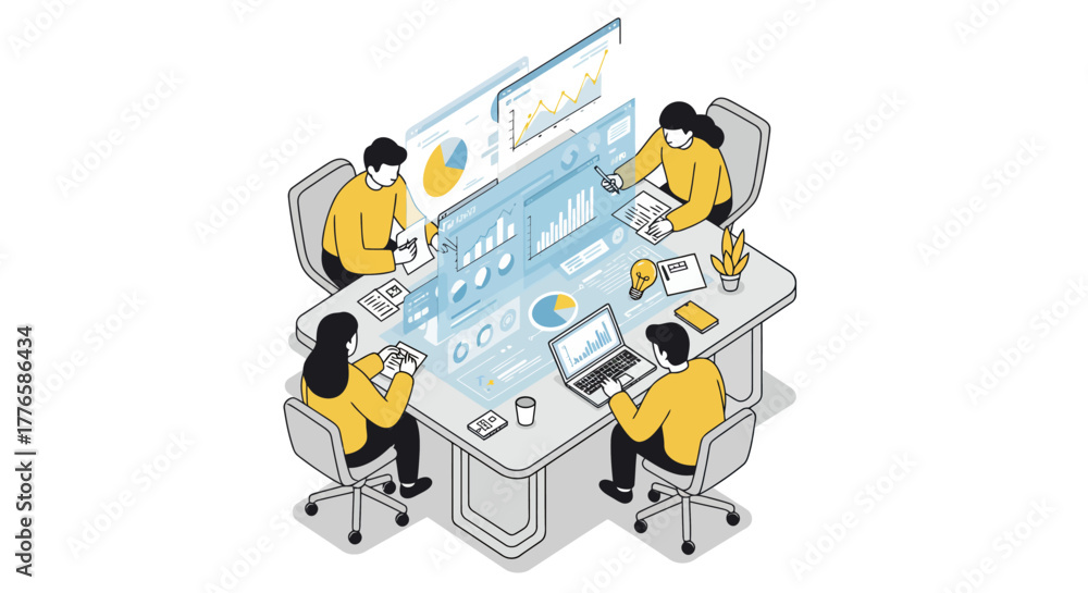 Obraz premium Team Analyzing Data and Charts Around Table.