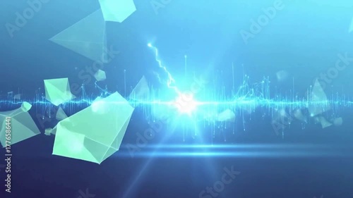 Abstract digital visualization of data stream moving through futuristic plexus network background