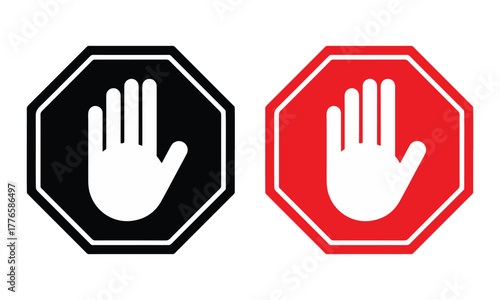 Red stop hand block octagon sign or Adblock or do not enter or forbidden icon.  vector png illustration. vector illustration eps