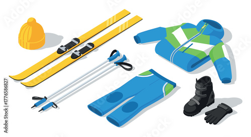 Essential ski gear modern winter sports equipment in vibrant 3d design