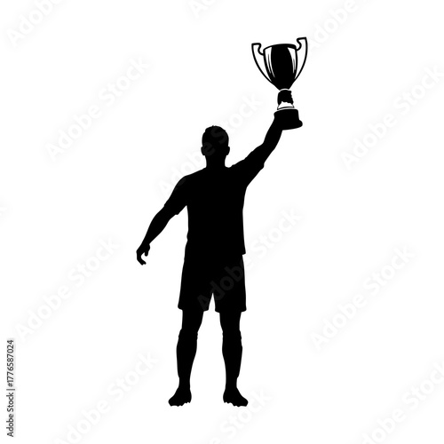 vector silhouette of a soccer player lifting the trophy after the championship