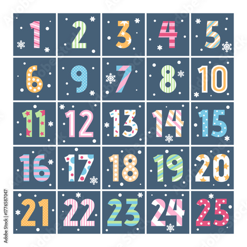 Snowy Blue Advent Calendar with Patterned Numbers Winter Theme and Minimal Christmas Style