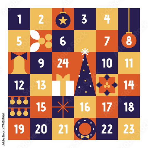 Warm Retro Advent Calendar with Bold Christmas Blocks Festive Icons and Cozy Holiday Color Palette