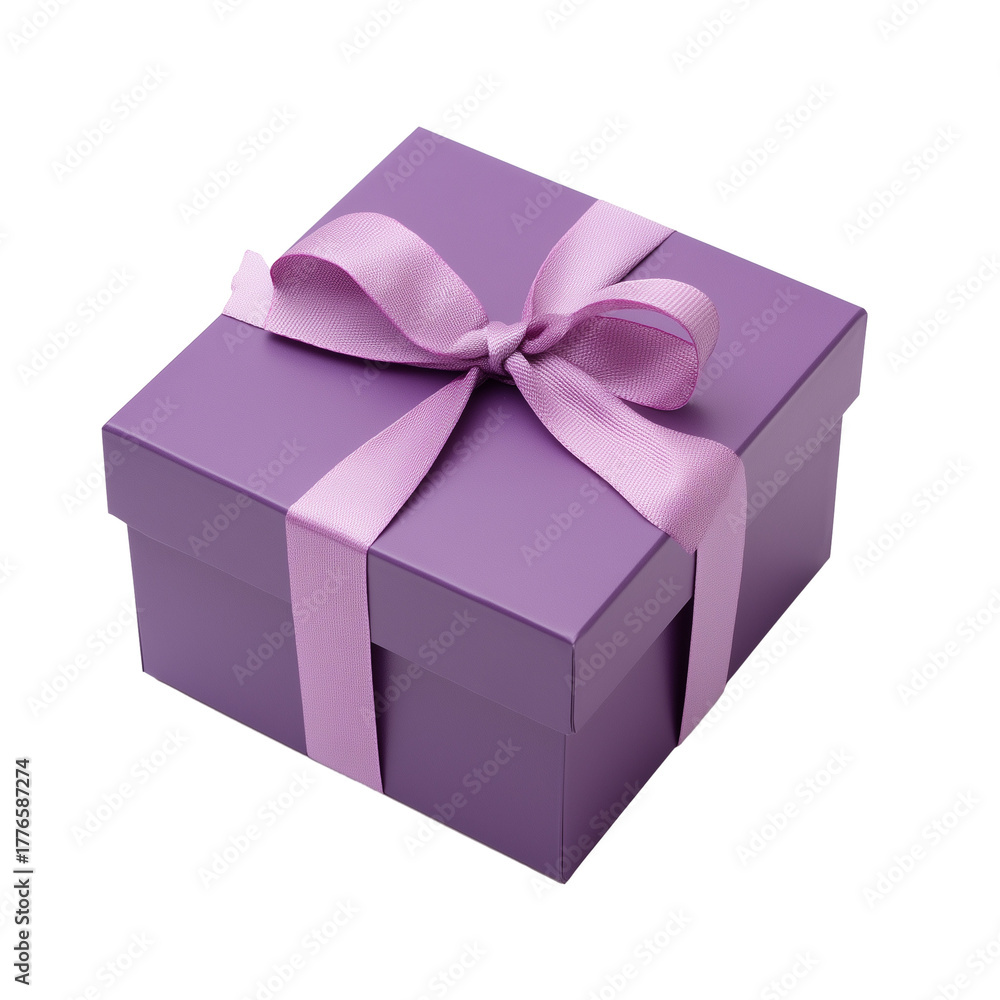 Fototapeta premium Sleek square gift box with satin ribbon bow on transparent background