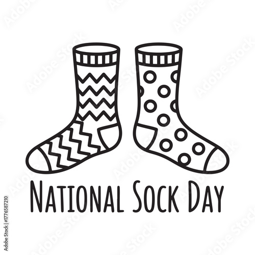 Fun patterned socks celebrating national sock day with text