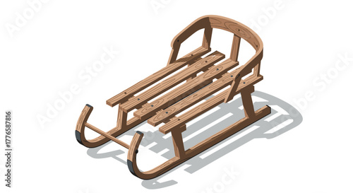 Classic wooden sled in detailed isometric design