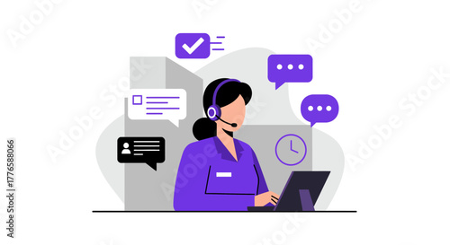 Customer Service Representative with Headset and Laptop.