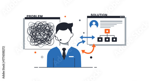 Business Consultant Solving Problems with Solutions Illustration.