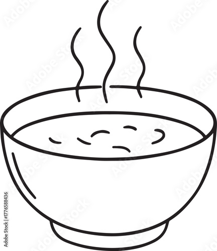  a bowl of hot soup line art