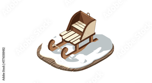 Vintage wooden sled on snow with classic design and rustic finish