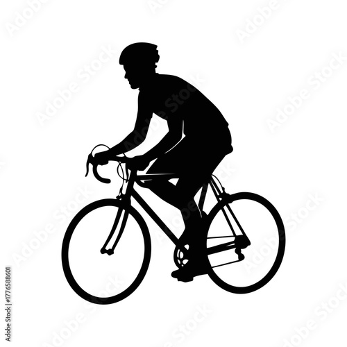 silhouette of a man riding a bicycle with a white background
