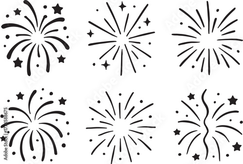fireworks illustrations featuring various designs and styles for celebratory themes