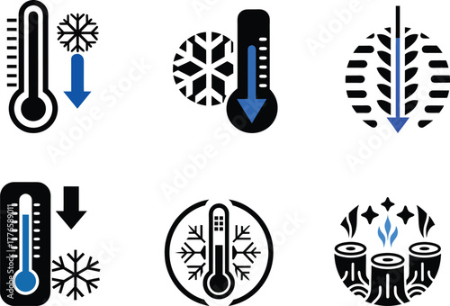 Icons representing cold weather and temperature decrease