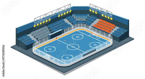 Isometric ice hockey arena design with detailed seating and lighting