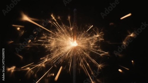 Wallpaper Mural Close-up of Sparkling Fireworks Burning on Black Background　黒背景に激しく火花を散らす、手持ち花火のクローズアップ　動画 Torontodigital.ca