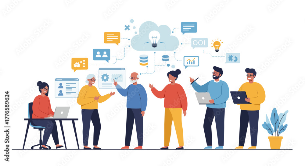 Fototapeta premium Diverse Team Collaborating on Business and Technology Ideas.