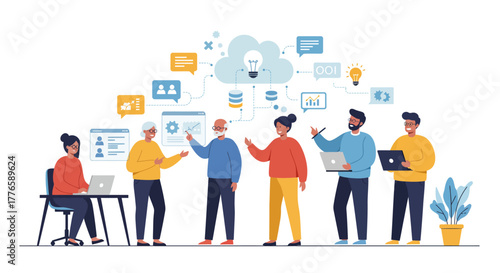 Diverse Team Collaborating on Business and Technology Ideas.