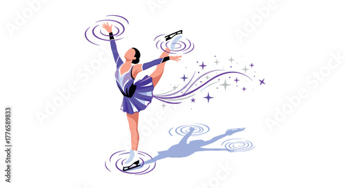 Graceful ice skater performing with elegance and energy in a dynamic pose