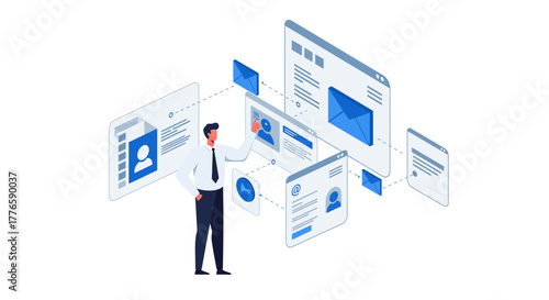 Businessman Interacting with Digital Interface and Data.