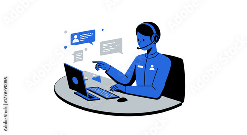 Customer Service Representative with Headset and Laptop.