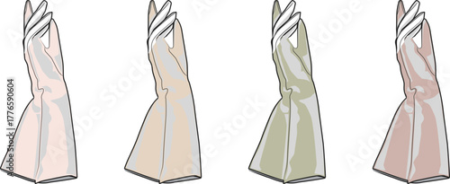 Abstract graphic illustration depicting four different napkin fold designs in pastel hues, showcasing artistic table setting and event decor inspiration