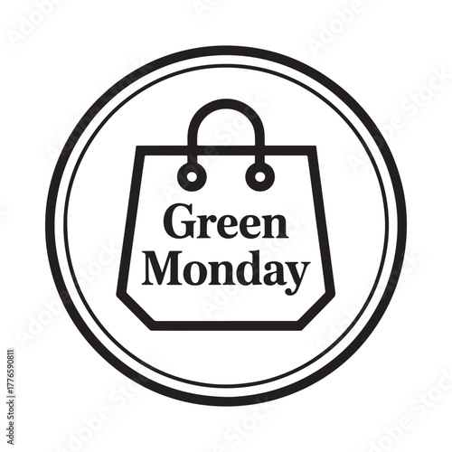 Green monday shopping bag icon for sustainable consumerism and eco friendly sales