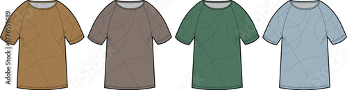 Isolated set of hospital patient gowns in various colors. Technical fashion flat sketch concept for medical uniform design