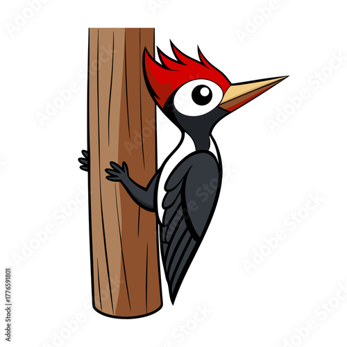 woodpecker on tree trunk