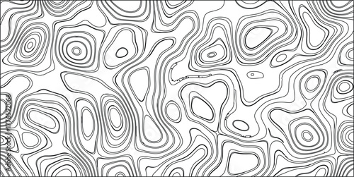 Abstract topographic contour lines forming a seamless organic pattern on a white background, representing elevation maps and natural terrain textures in a minimalist black and white design