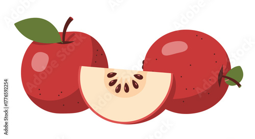Vibrant Red Apples and Slice Illustration.