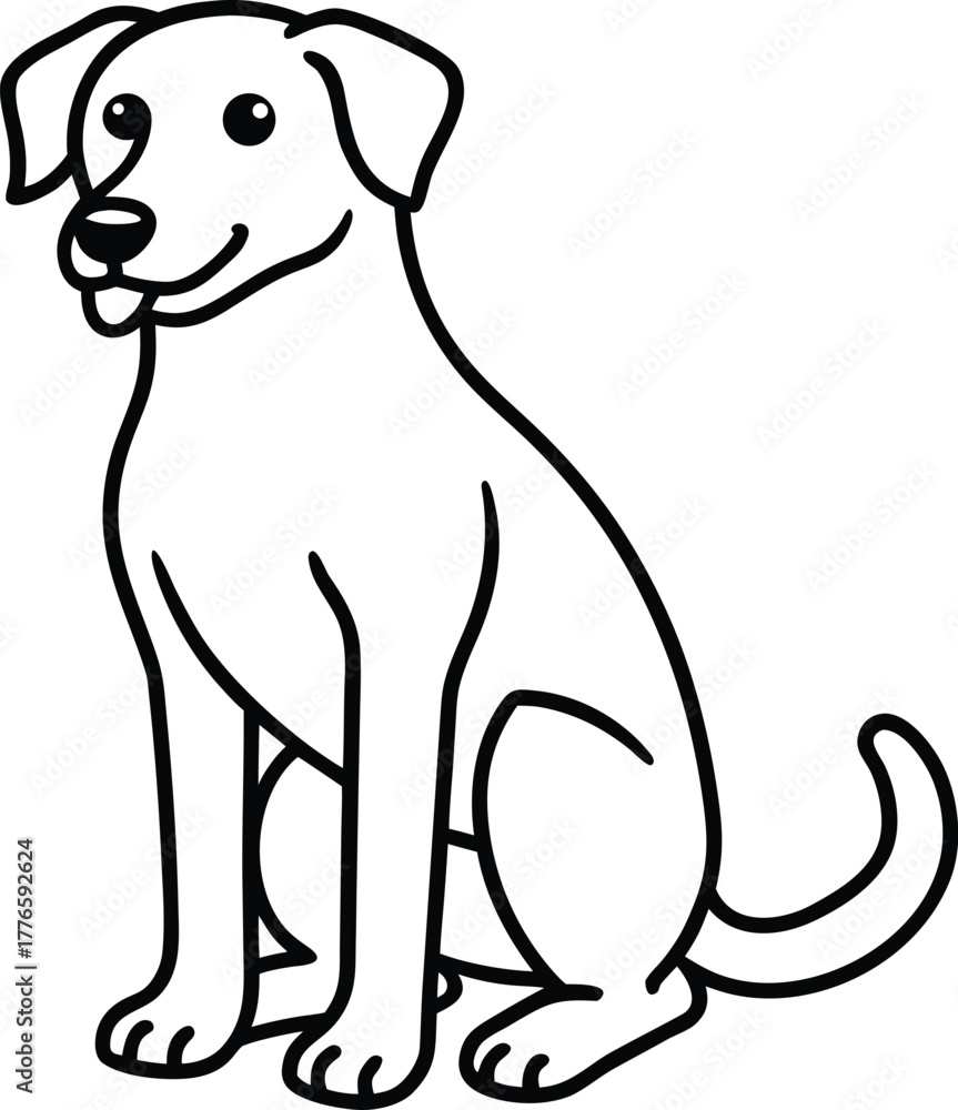 Obraz premium Dog sitting with paw raised outline vector illustration