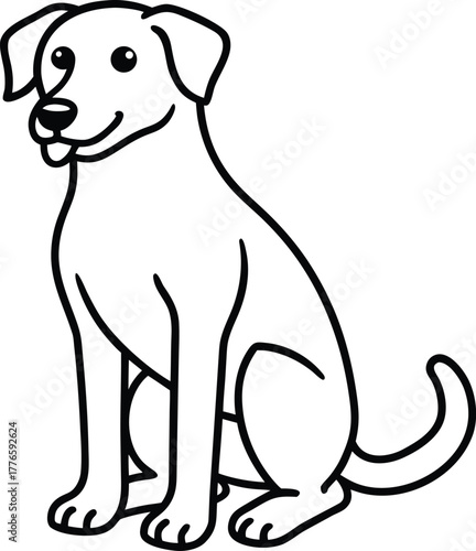 Dog sitting with paw raised outline vector illustration