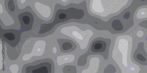 Abstract organic shapes in grayscale with subtle purple outlines, creating a topographic or cellular pattern with smooth, flowing contours and varying shades of grey, suitable for scientific or