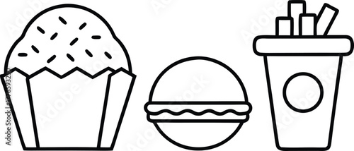 Vector icons for fast food burger fries hotdog pizza delicious food graphics