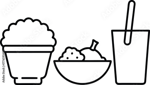 Healthy meal vector illustration steamed vegetables rice bowl lean protein beverage