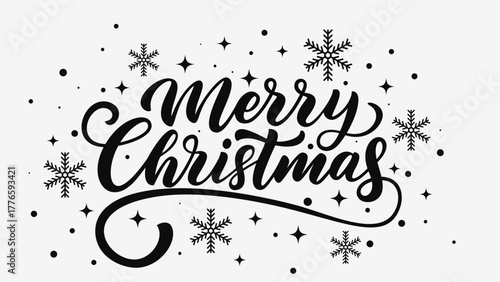 Merry Christmas Hand Drawn Lettering. Festive Background