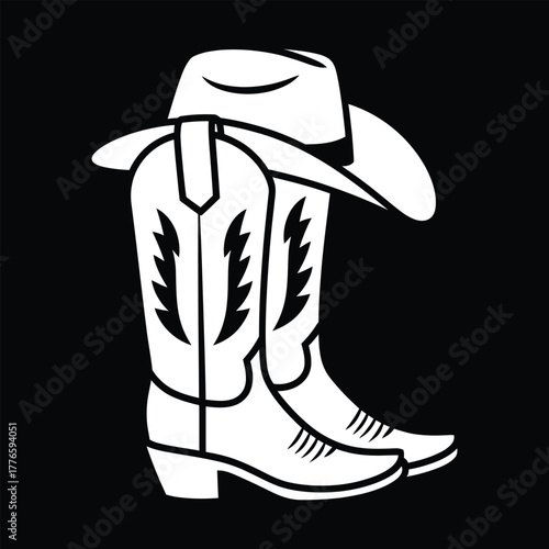 Cowboy Boots and Hat Silhouette — Western Country Style Illustration