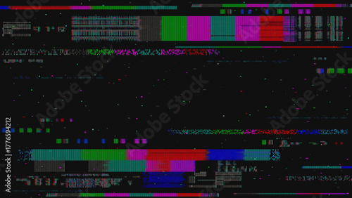 Colorful VHS Glitch Screen Effect. Abstract Technology Vector Background in Retro Style
