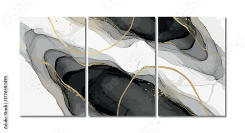 Abstract marble wall art with gold lines and neutral colors, perfect for modern living room or minimalist interior decoration