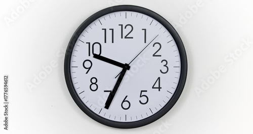 Round Wall Clock time lapse. Clock Counting Down 24 Hour Day Fast Speed. Clock with moving arrows. Clock time lapse UHD 4K. 12h loop. Black Frame, Red pointer second pointer. Time running fast