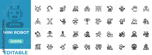  Mini Robot line art icon set
