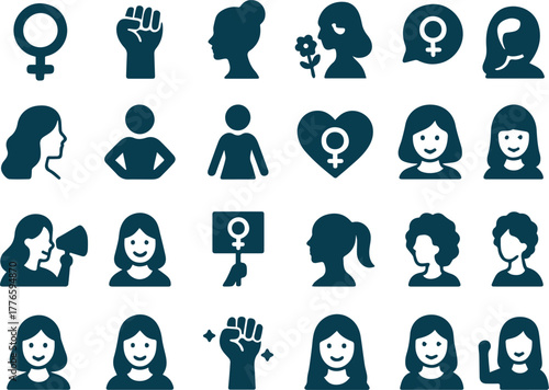 Set of woman icon vector illustration isolated on white background feminism concept