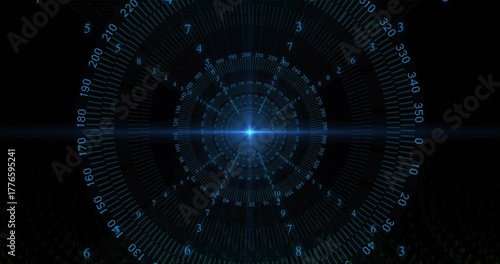 Obraz na plátně Dashboard showing interface in dark background, with glowing blue hub, numeric r