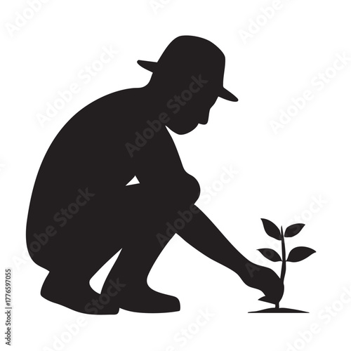 Person planting tree vector symbol of renewal