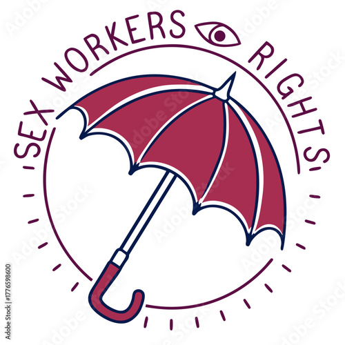 Illustration of an umbrella with the text sex workers rights around it
