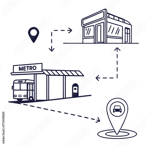 Hand drawn illustration of public transportation options