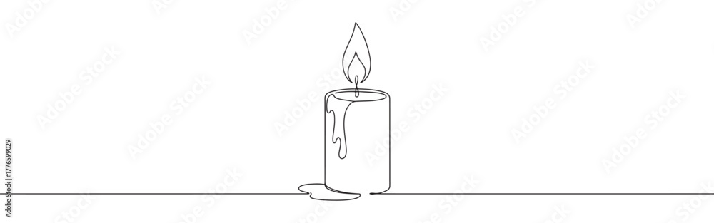 Obraz premium Continuous one line drawing of a lit candle with melting wax, symbolizing warmth, remembrance, and contemplation.