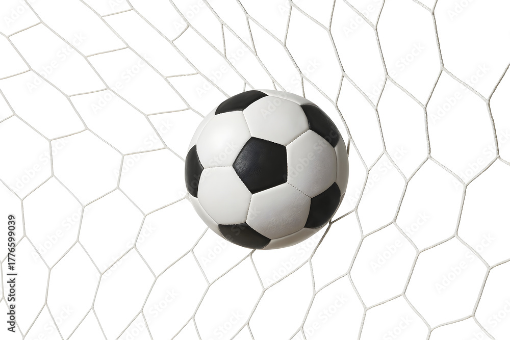 Fototapeta premium Football Hitting the Net Isolated on Transparent Background 
