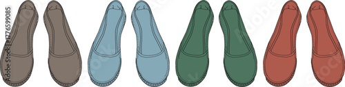 A curated concept illustration of women's comfortable and stylish ballet flats, featuring a diverse color palette for fashionable everyday footwear
