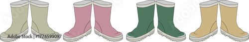 A collection of four pairs of cozy and colorful winter boots, perfect for keeping feet warm and stylish during the colder months